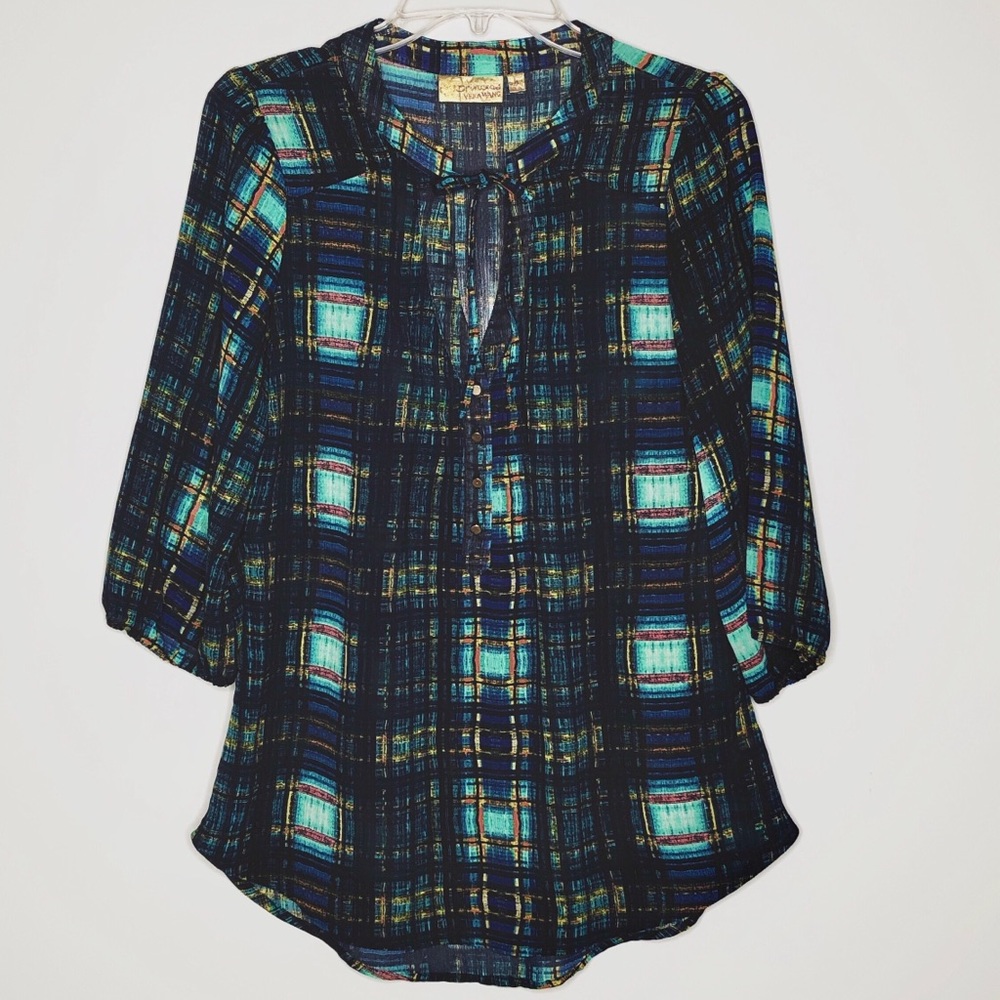 Vera Wang Princess Teal Plaid Tunic Top Sz.L
